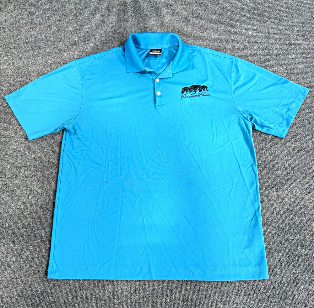Nike Golf Mens Large Dri-FIT Blue Polo Shirt The Oak Room Embroidered Golf